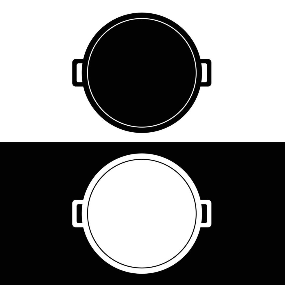 Pizza pan silhouette flat vector. Black and white bakeware icon for web. Collection of baking utensils for kitchen concept. Kitchenwares using in a oven. vector