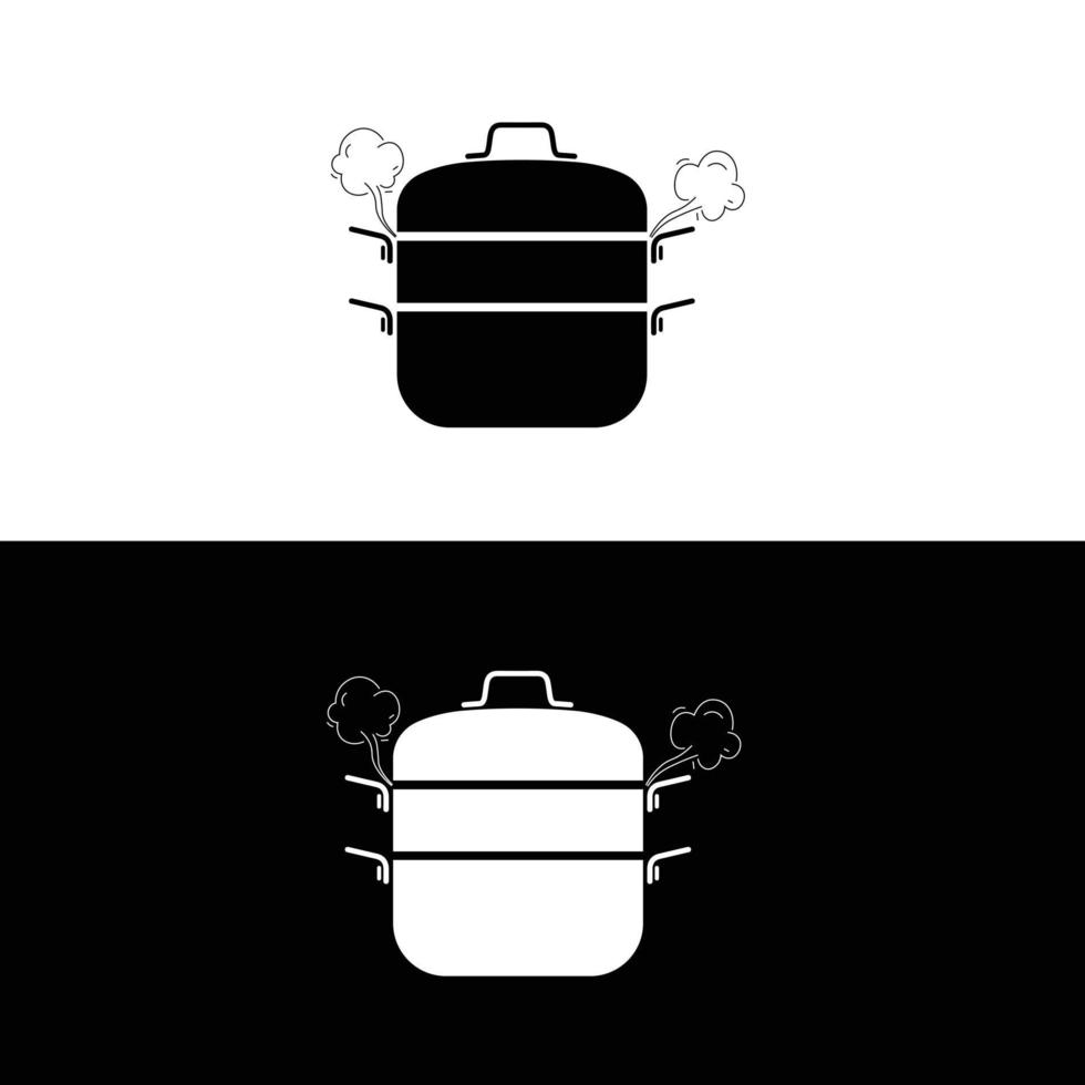 humeante maceta silueta plano vector. silueta cocina utensilio icono. conjunto de negro y blanco símbolos para cocina concepto. utensilios de cocina icono para web. batería de cocina. vector