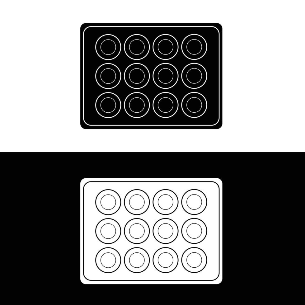Muffin pan silhouette flat vector. Black and white bakeware icon for web. Collection of baking utensils for kitchen concept. Kitchenwares using in a oven. vector