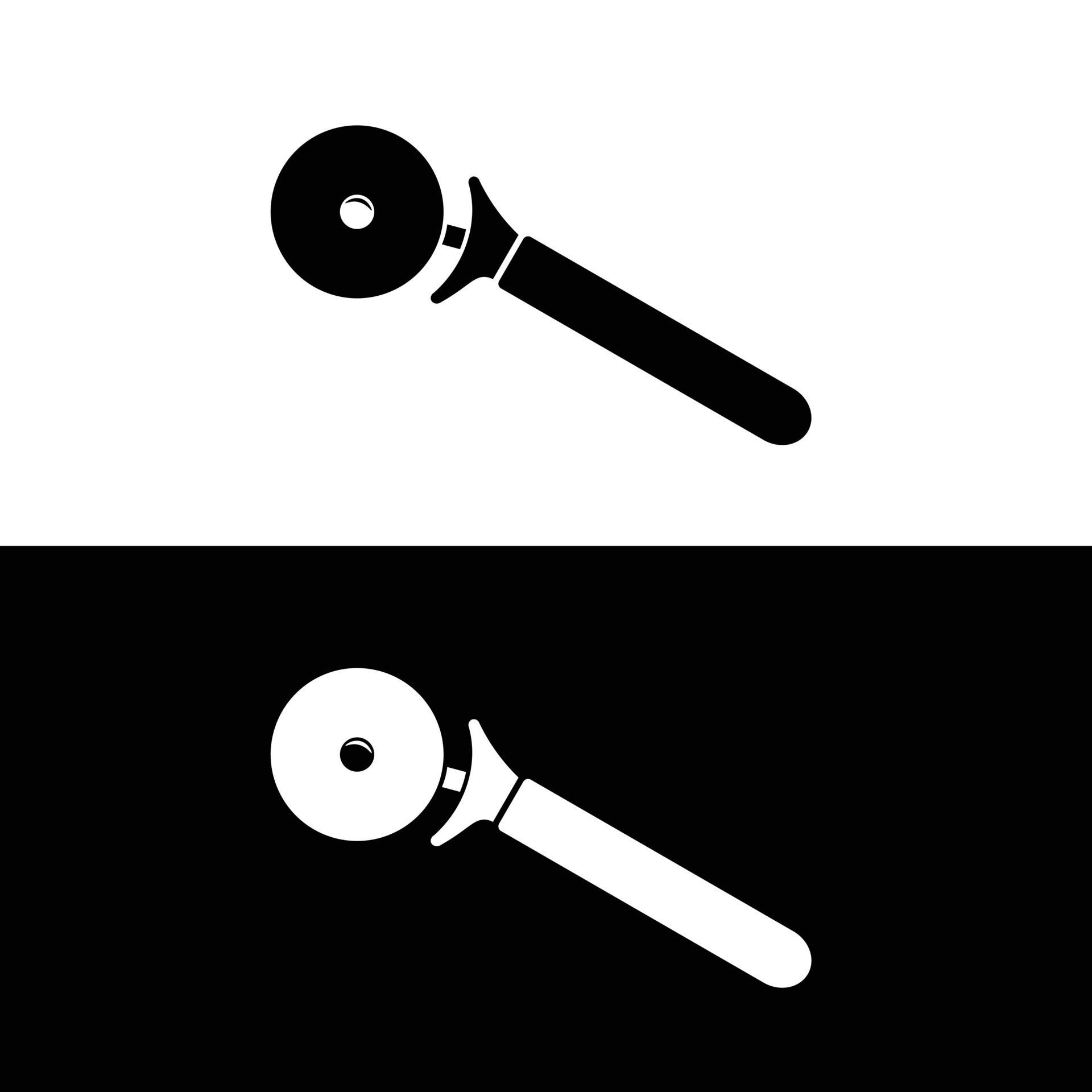 Pizza cutter flat silhouette vector. Silhouette utensil icon. Set of