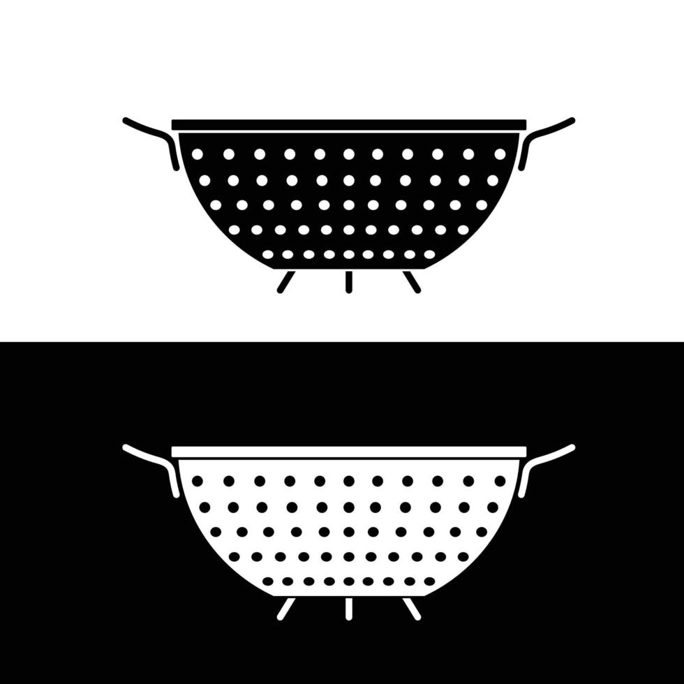 colador plano silueta vector. silueta utensilio icono. conjunto de negro y blanco símbolos para cocina concepto, cocina dispositivos, cocina artilugio, cocina herramientas, batería de cocina vector