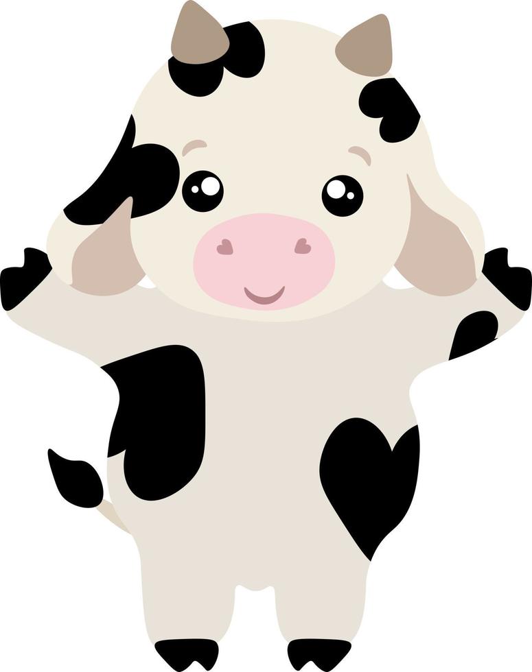 Black and white cute baby bull and cow vector illustration