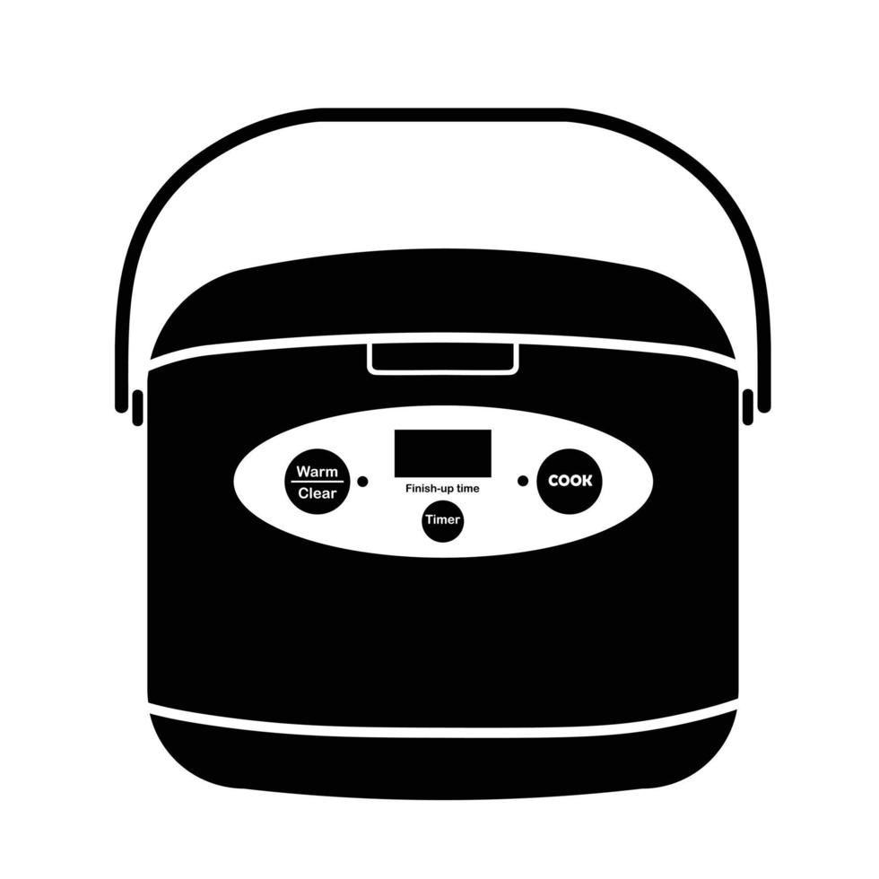 eléctrico arroz Horno plano silueta vector en blanco antecedentes. silueta utensilio icono. conjunto de negro y blanco símbolos para cocina concepto, cocina dispositivos, accesorios, artilugio, batería de cocina