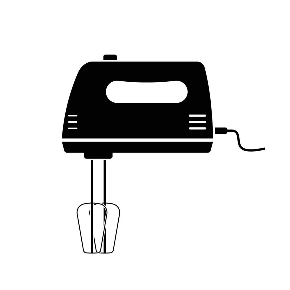 Hand mixer flat silhouette vector on white background. Silhouette utensil icon. Set of black and white symbols for kitchen concept, kitchen devices, kitchen appliances, kitchenware