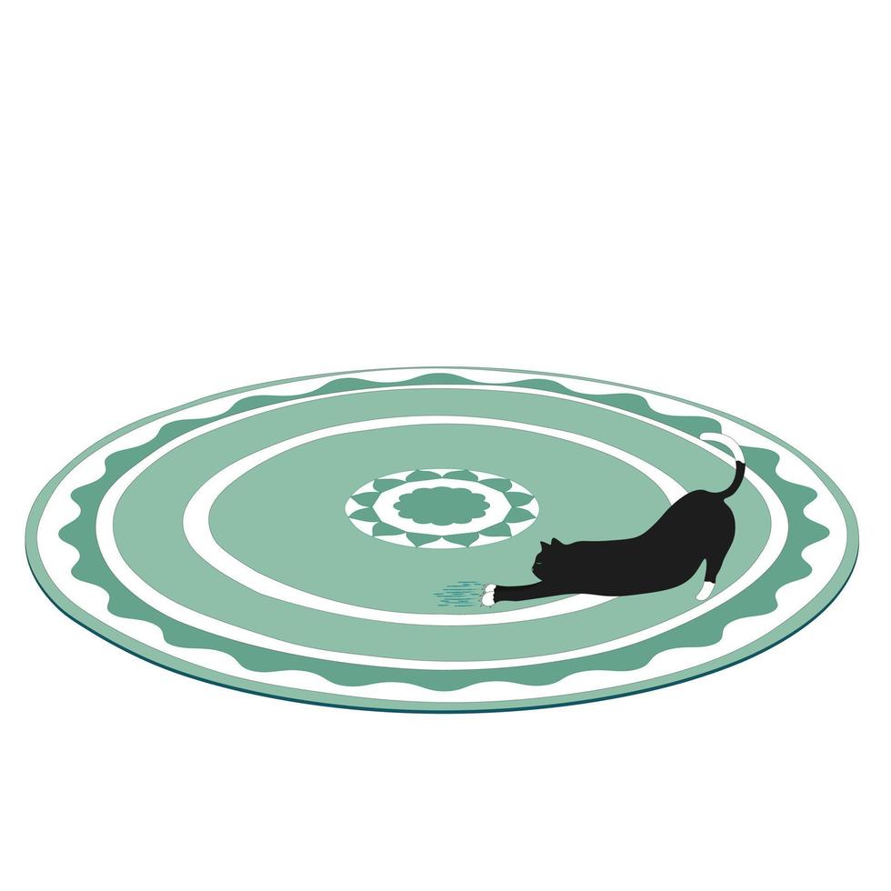 Cute cat isometric vector in cartoon style. Cat scratches the carpet. Collection of cats and furniture.