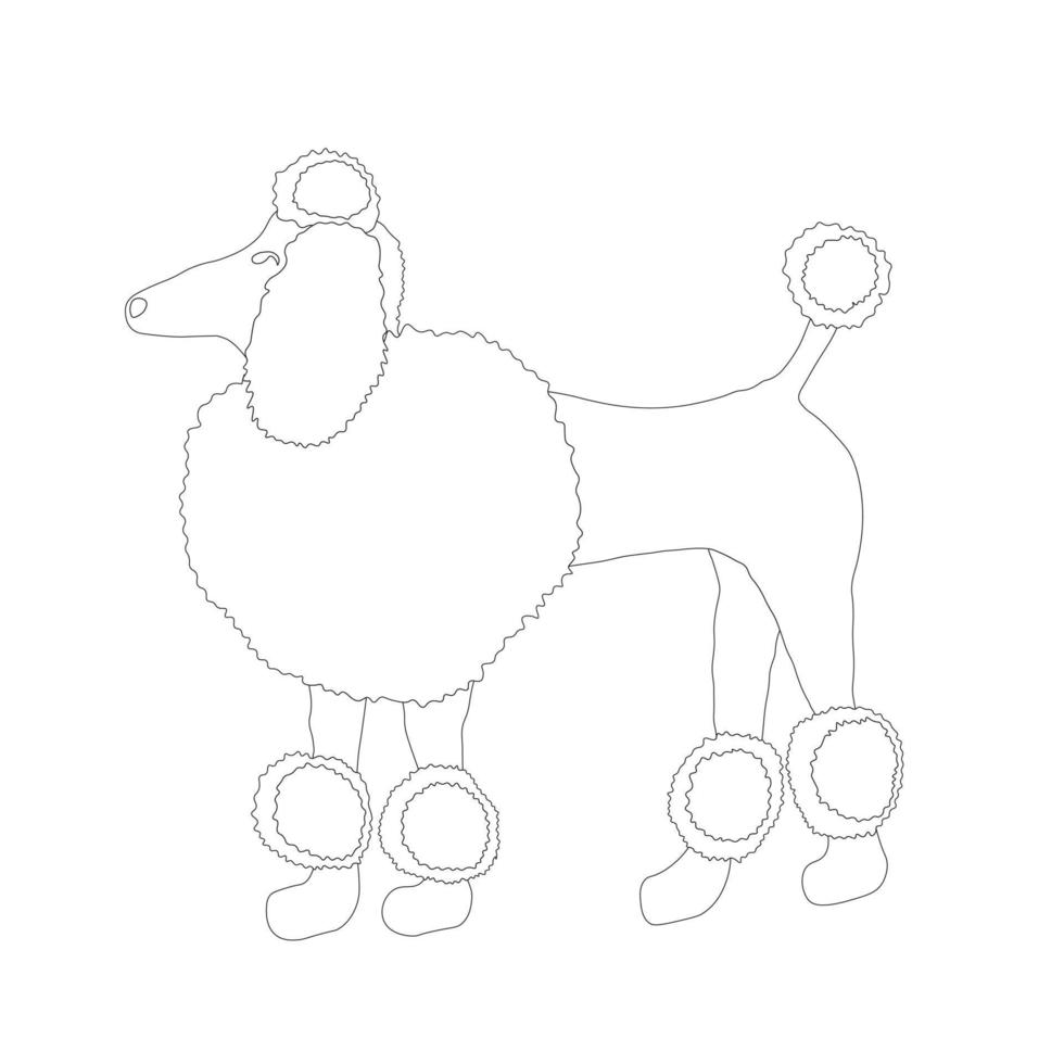 Cute dogs outline vector in cartoon style. Poodle flat vector in sketch style. Collection of cute pets.