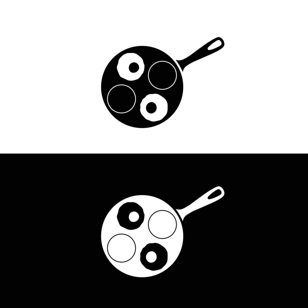 Egg frying pan silhouette flat vector. Silhouette kitchen utensil icon. Set of black and white symbols for kitchen concept. Cookware icon for web. Kitchenware vector