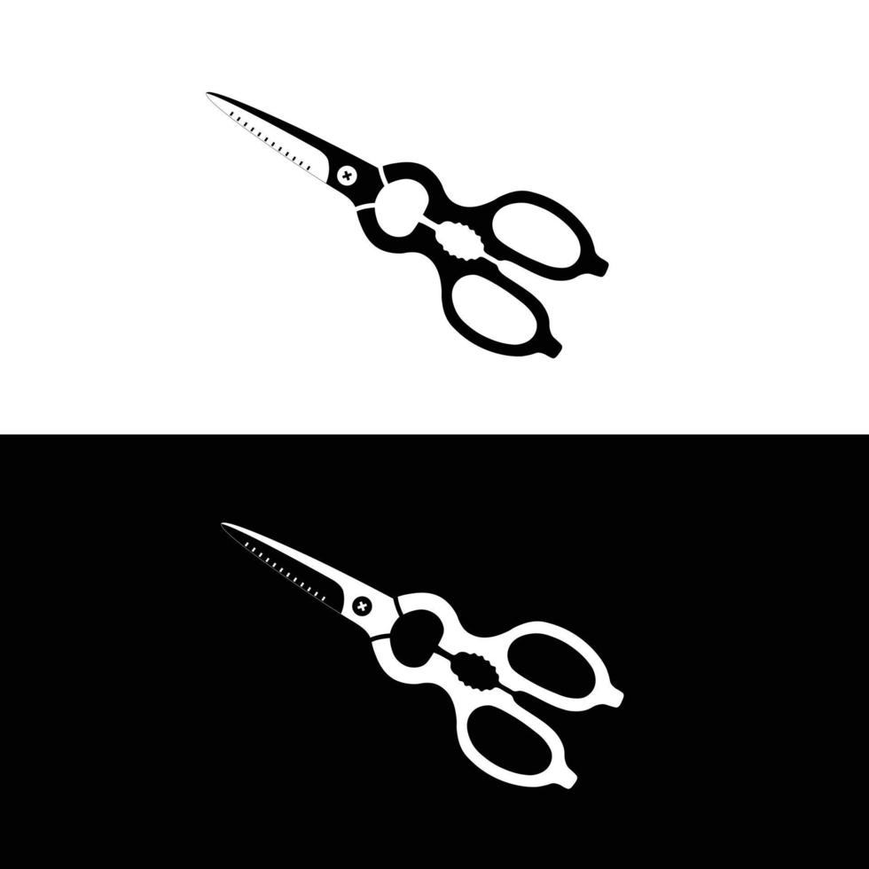 Shears kitchen scissors flat silhouette vector. Silhouette utensil icon. Set of black and white symbols for kitchen concept, kitchen gadgets, kitchen tools, kitchenware vector