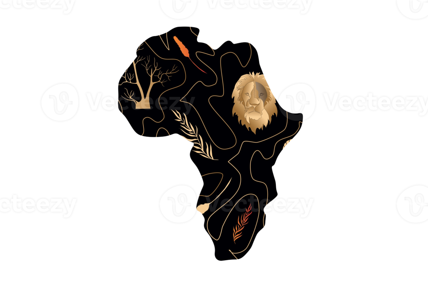 Black African map isolated on a transparent background png