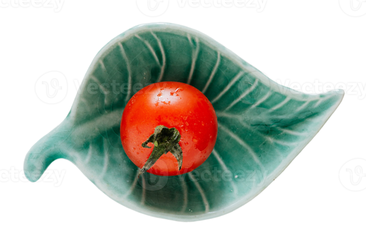 verde folha em forma prato com 1 tomate isolado em uma transparente fundo png