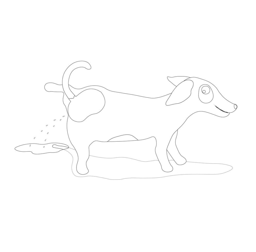 Cute dogs outline vector in cartoon style. Peeing dog flat vector in sketch style. Collection of cute pets.