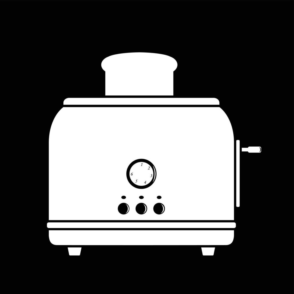 Toaster flat silhouette vector on black background. Silhouette cooking electric utensil icon. Set of black and white symbols for kitchen concept, kitchen devices, kitchen appliances, kitchenware