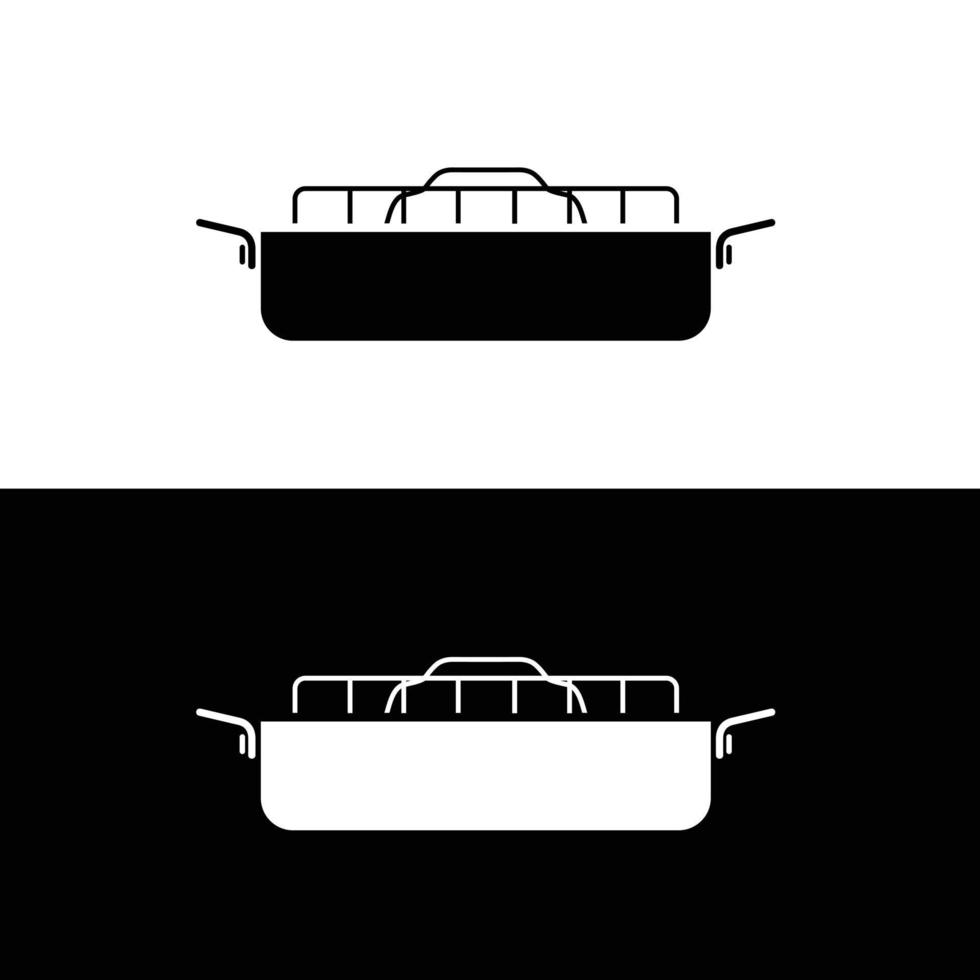 Roasting pan silhouette flat vector. Silhouette utensil icon. Set of black and white symbols for kitchen concept. Cookware icon for web. Kitchenware. vector