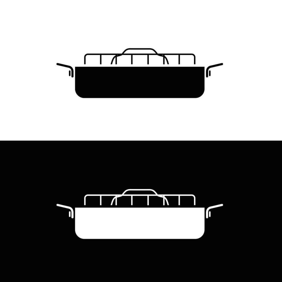 asado pan silueta plano vector. silueta utensilio icono. conjunto de negro y blanco símbolos para cocina concepto. utensilios de cocina icono para web. batería de cocina. vector