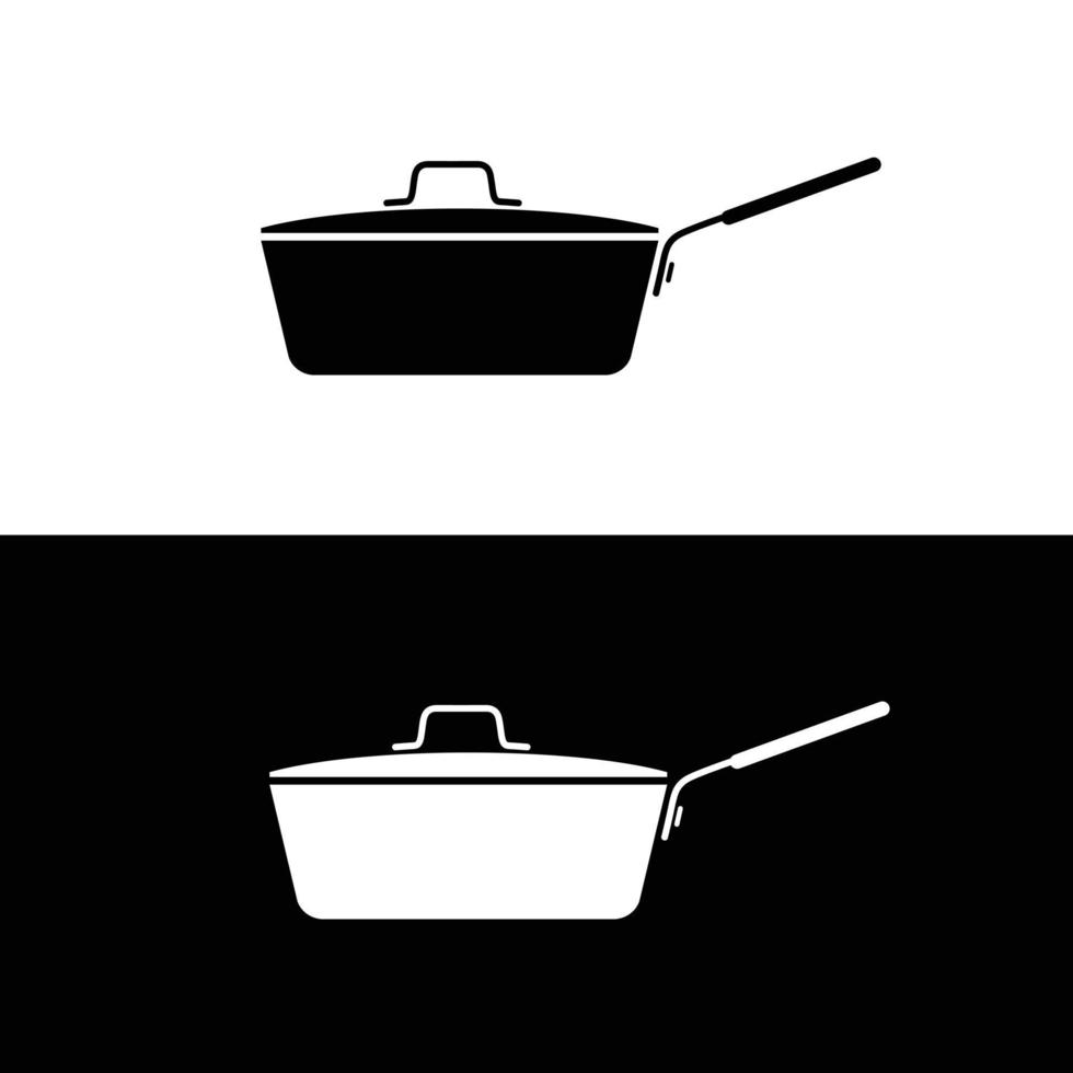 Deep skillet, deep frying pan silhouette flat vector. Silhouette kitchen utensil icon. Set of black and white symbols for kitchen concept. Cookware icon for web. Kitchenware vector