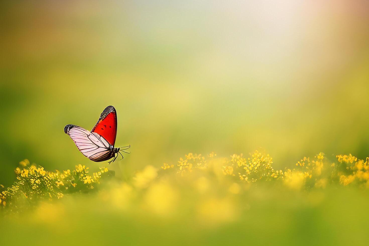 Natural summer with grass and a fluttering butterfly with . photo