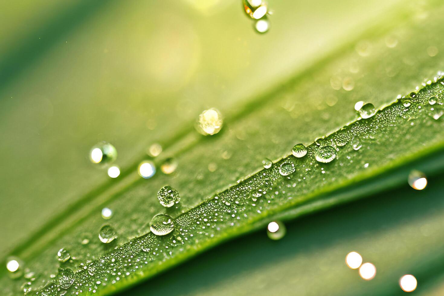 Water drops sparkle on leaf in sunlight with . photo