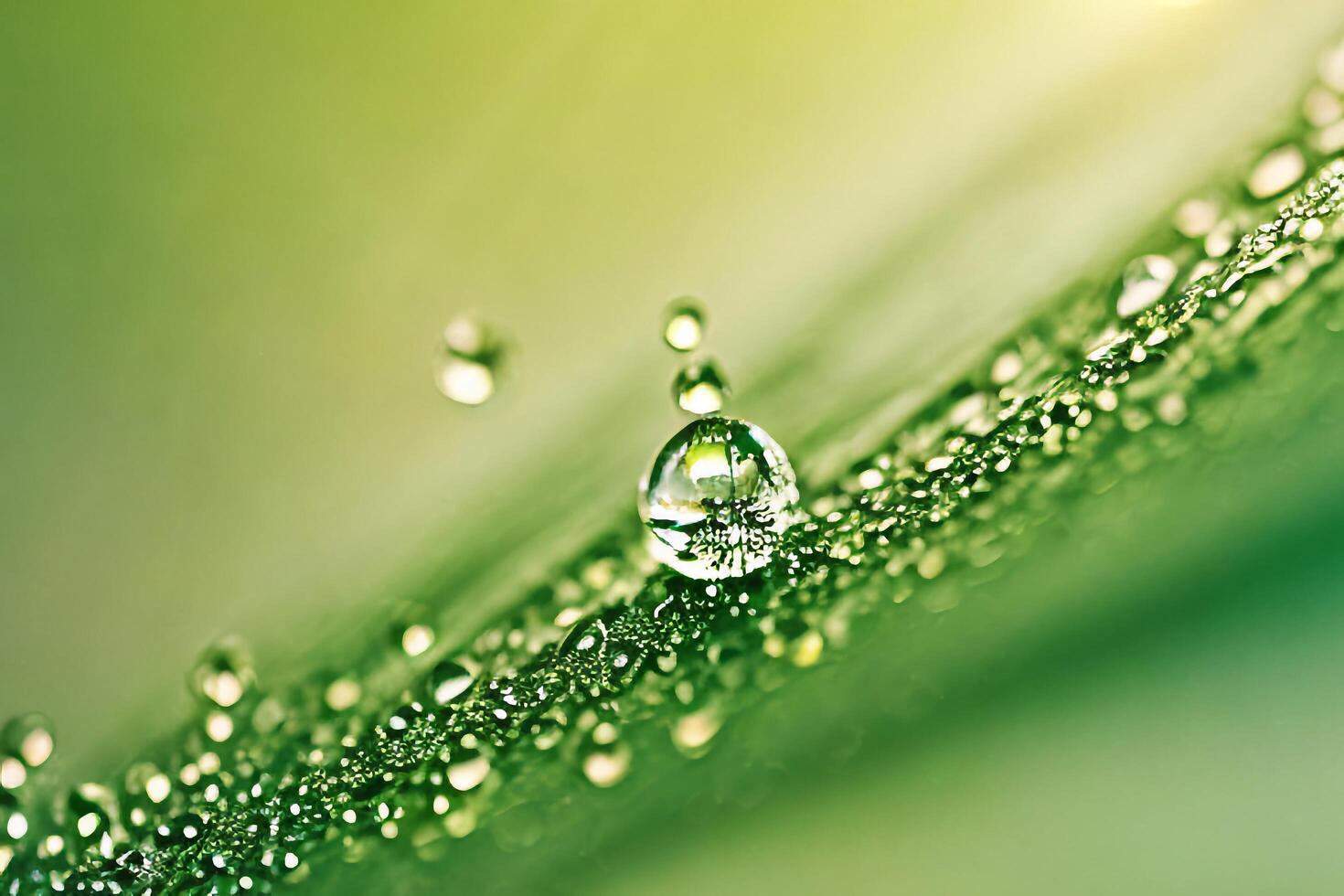 Water drops sparkle on leaf in sunlight with . photo