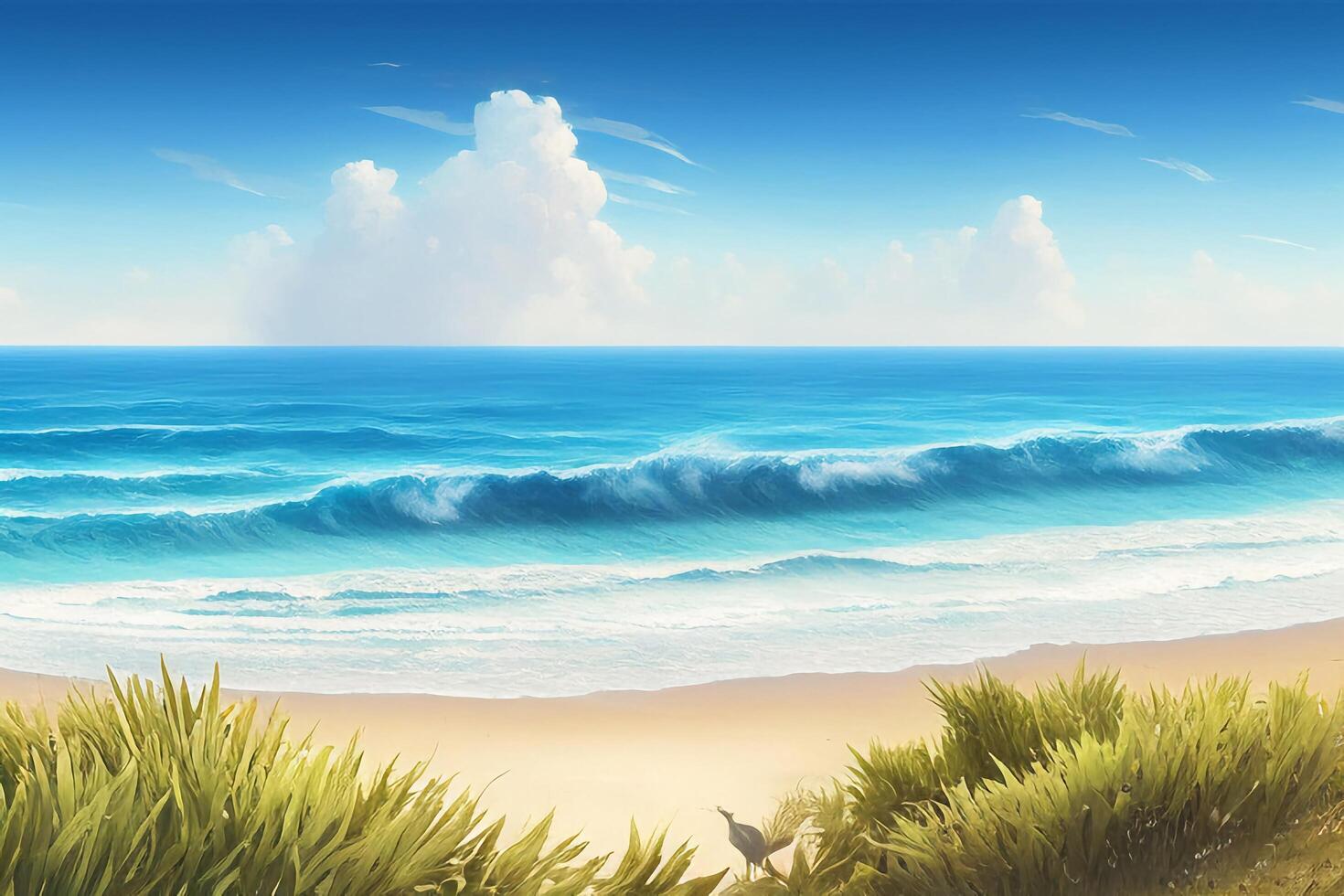 Seascape with surf waves against a blue sunny sky with . photo