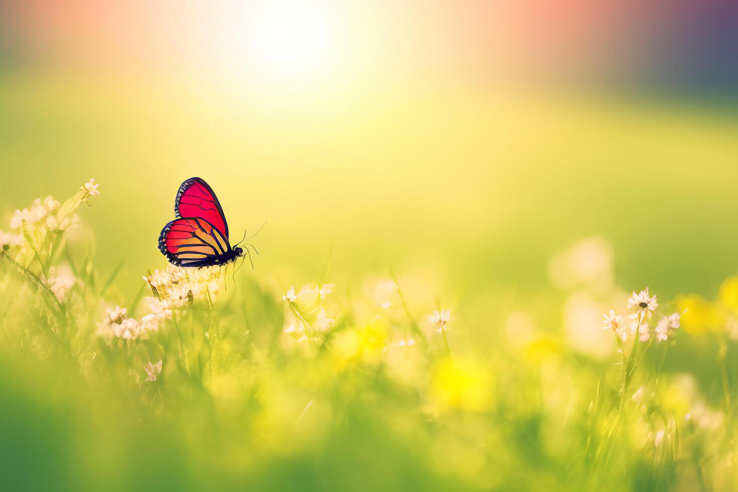 Natural summer with grass and a fluttering butterfly with . photo