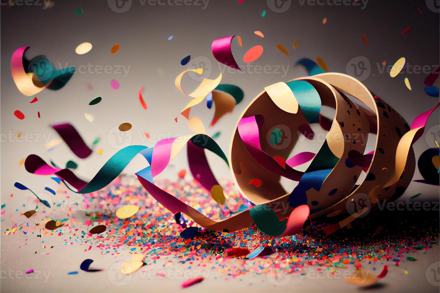 illustration of confetti and paper streamer as party decoration photo