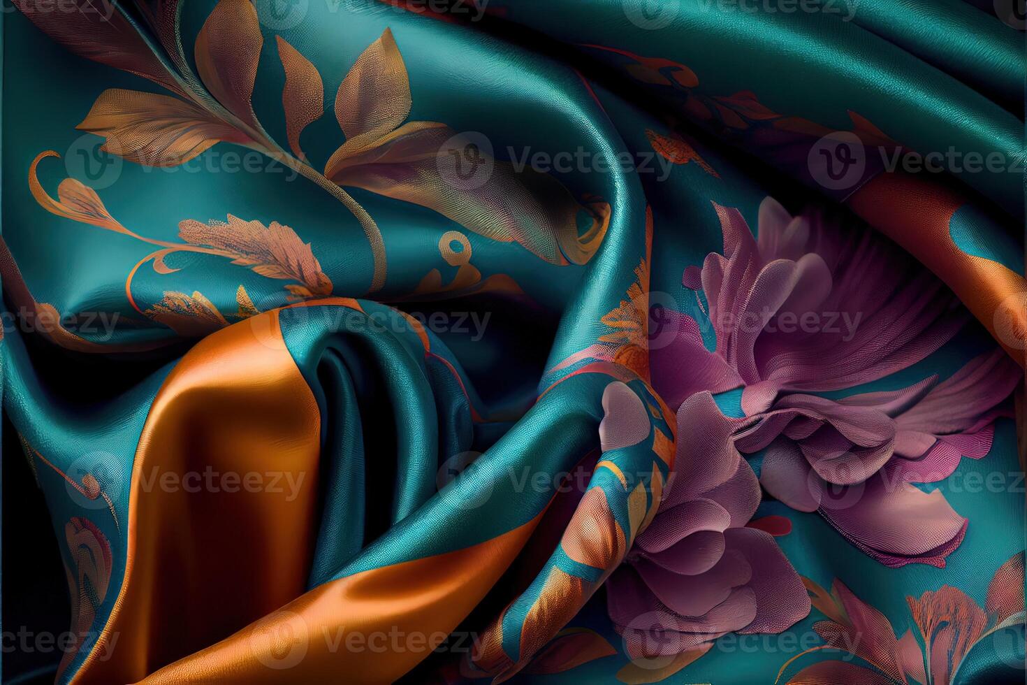 illustration of soft silk colorful fabric, texture and background photo