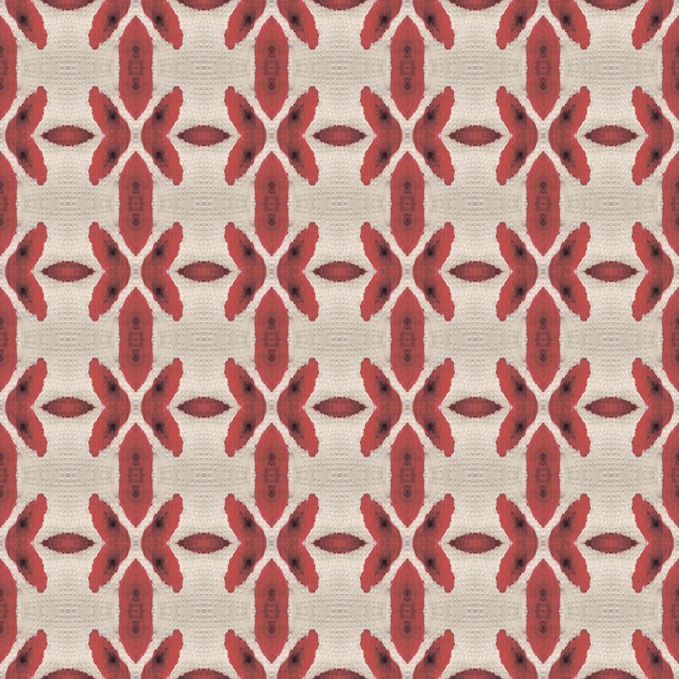 Shibori pattern. Ikat textile. Tie dye print. Red seamless stencil. Moroccan tile. Folk geometric ornament. Japanese shibori pattern. Watercolor batik paint, silk fabric. Ethnic carpet motif photo