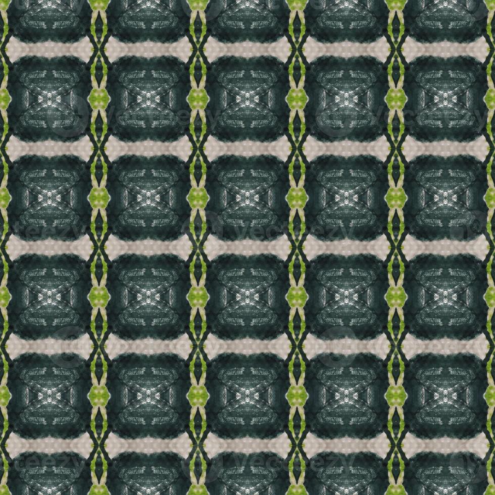 Shibori pattern. Ikat textile. Tie dye print. Green seamless stencil. Moroccan tile. Folk geometric ornament. Japanese shibori pattern. Watercolor batik paint, silk fabric. Ethnic carpet motif photo