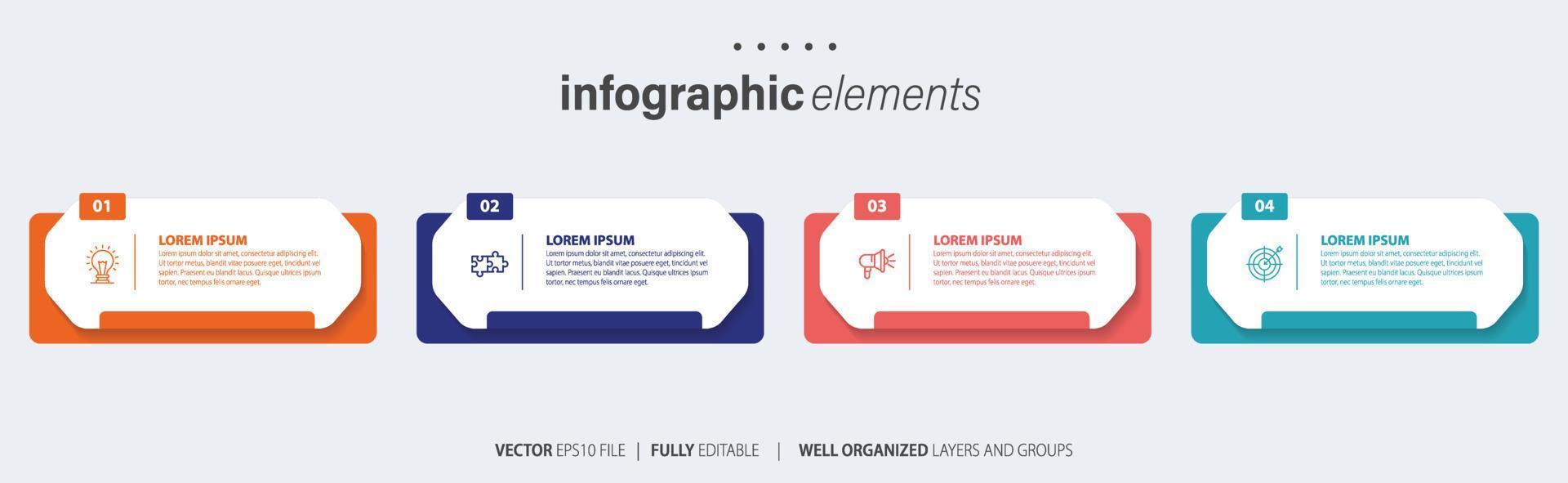 Business infographic element with 4 options, steps, number vector template design