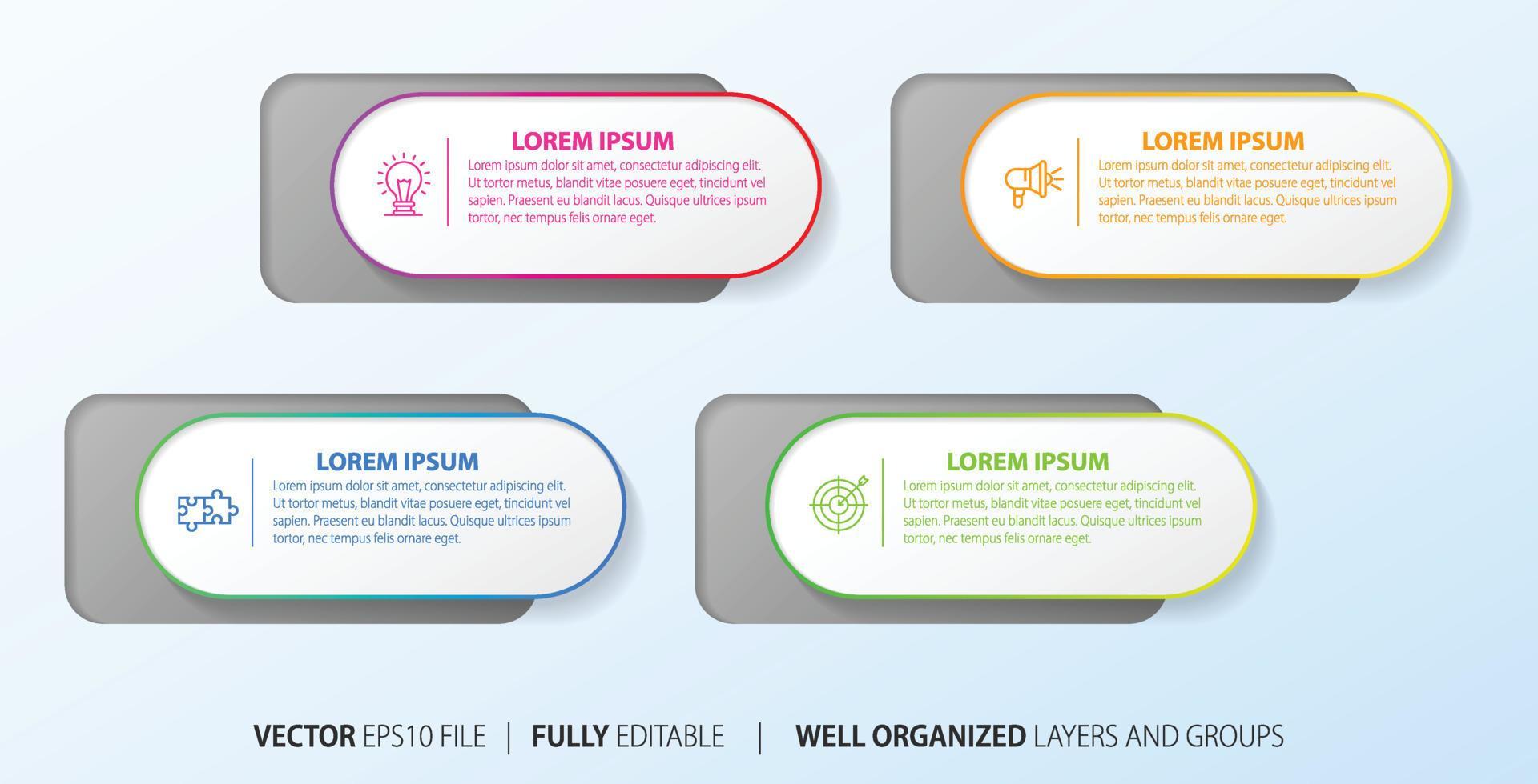 Four numbered rectangular frames placed in horizontal row. Concept of 4