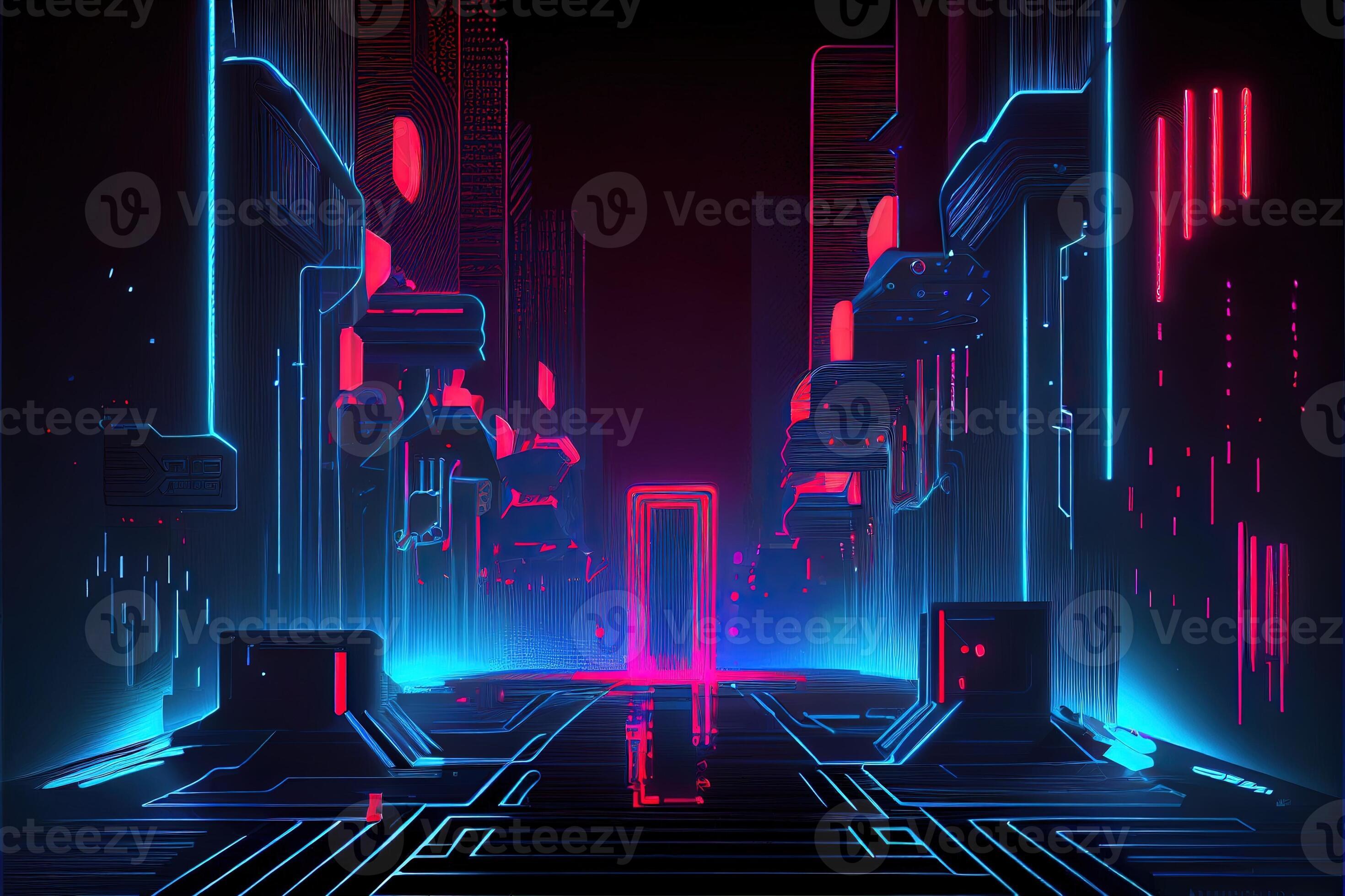 Generative AI illustration of gaming background, abstract cyberpunk style  of gamer wallpaper, neon glow light of scifi fluorescent sticks. Digitally  generated image 22694863 Stock Photo at Vecteezy