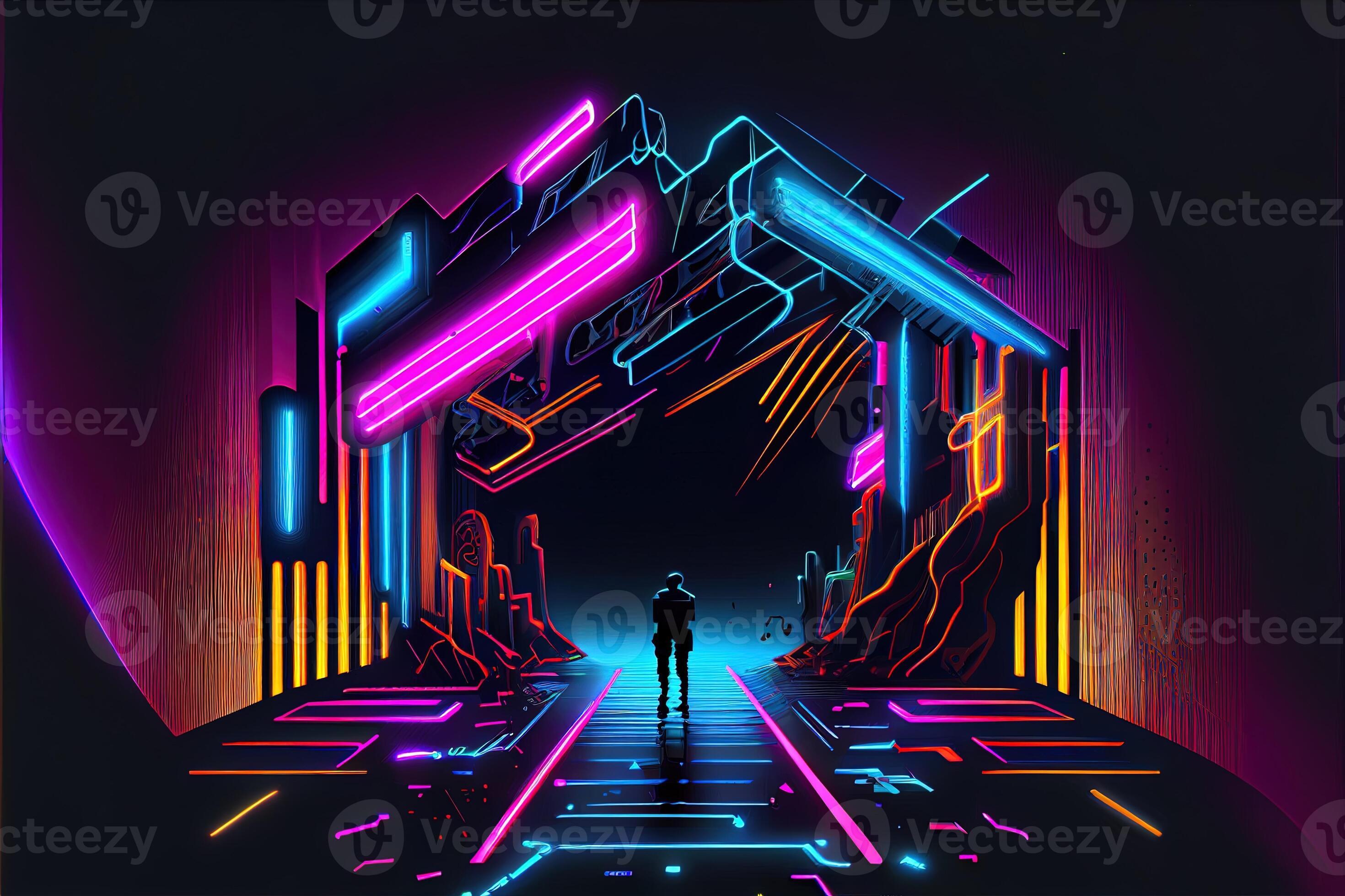 Generative AI illustration of gaming background, abstract cyberpunk style  of gamer wallpaper, neon glow light of scifi fluorescent sticks. Digitally  generated image 22702292 Stock Photo at Vecteezy