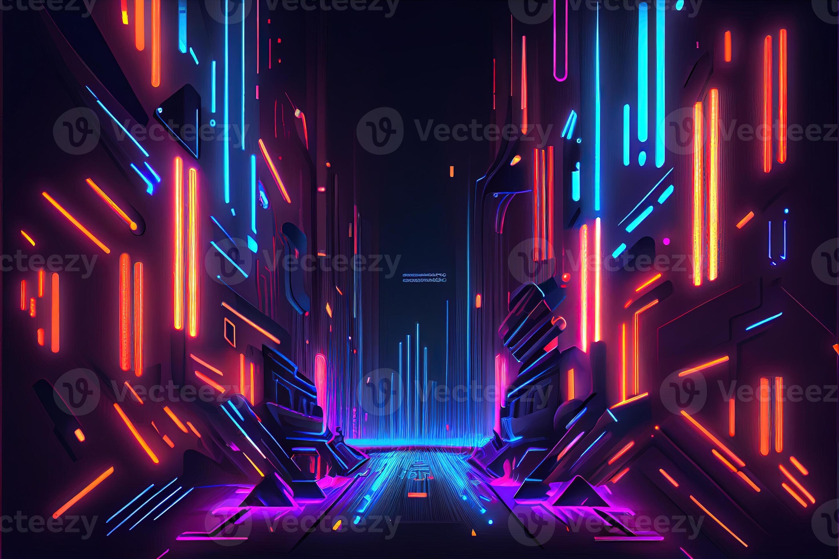 Generative AI illustration of gaming background, abstract cyberpunk style  of gamer wallpaper, neon glow light of scifi fluorescent sticks. Digitally  generated image 22698448 Stock Photo at Vecteezy