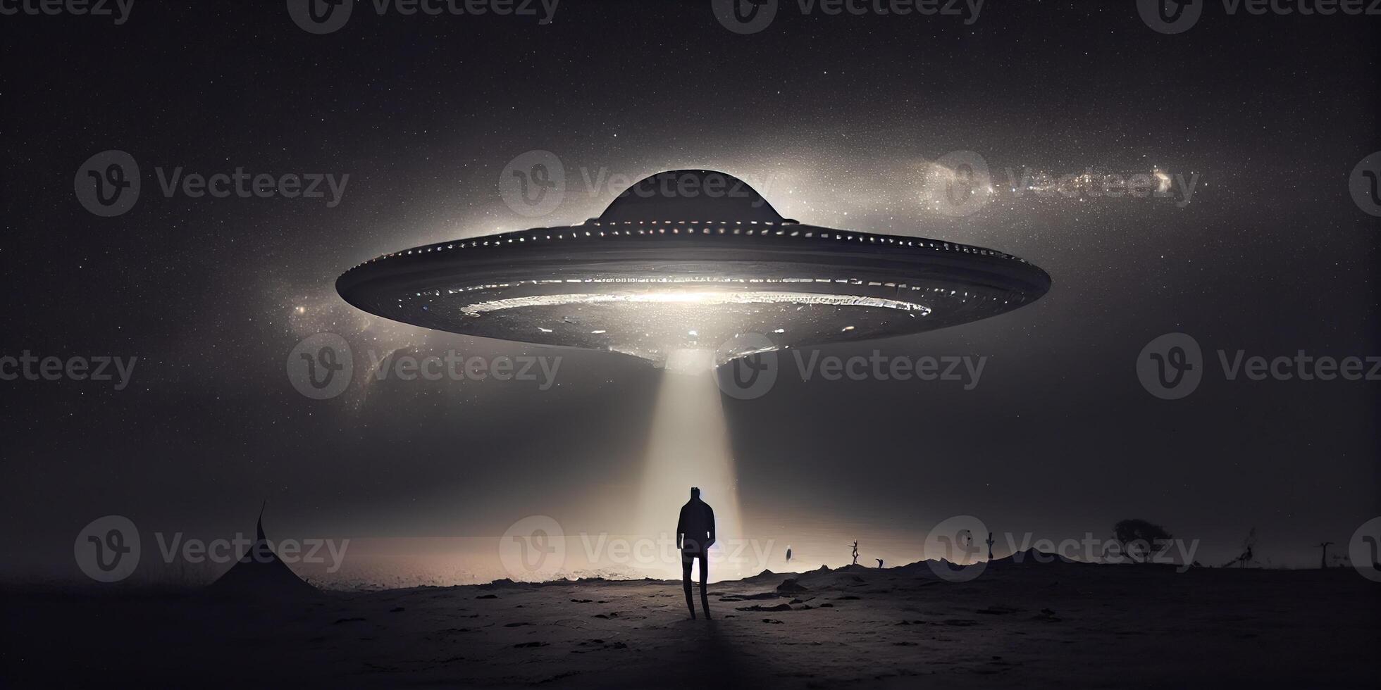 illustration of a reflecting on the meaning of life after having a profound encounter with a UFO photo