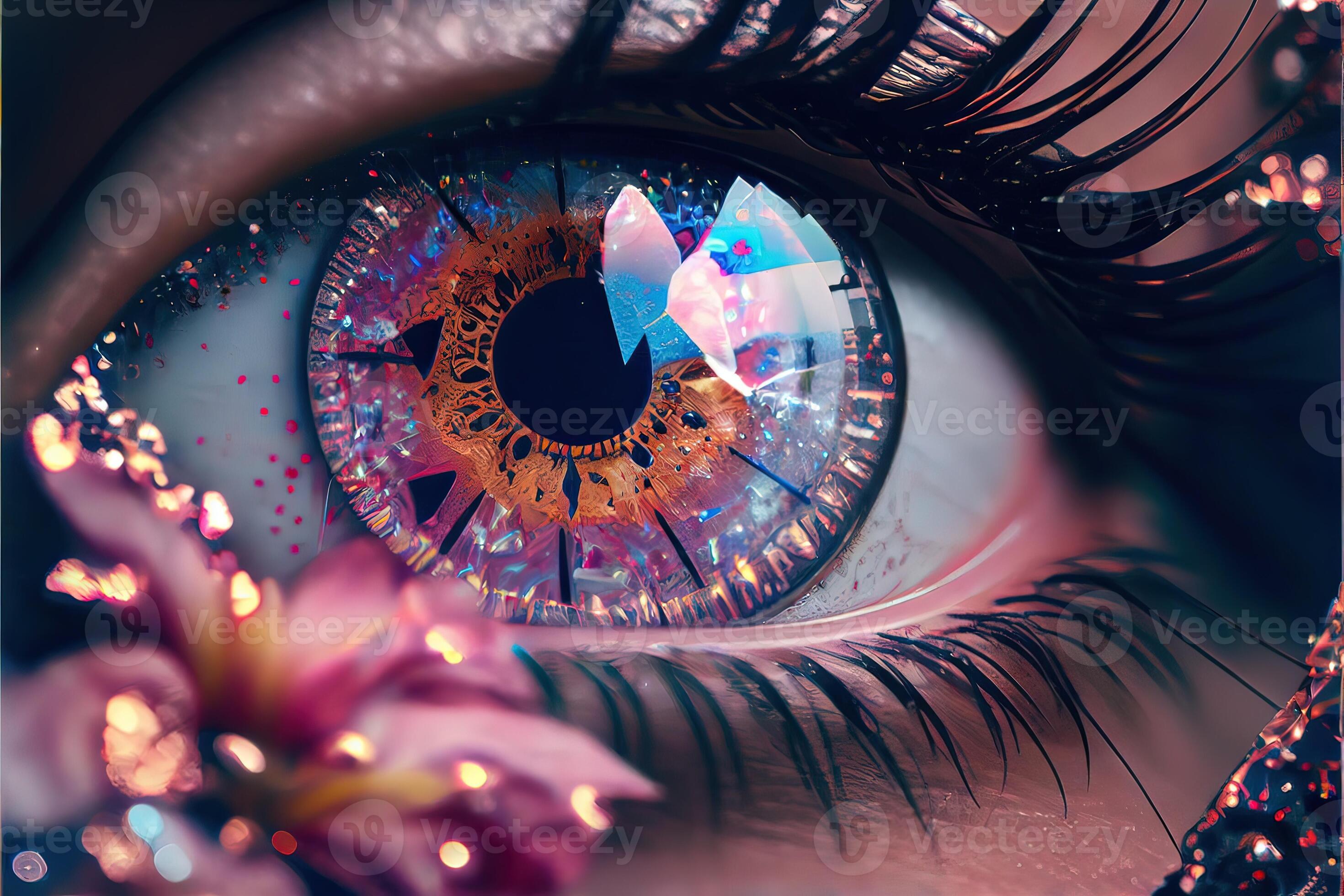 illustration of macro photography shot of realistic female eyes with