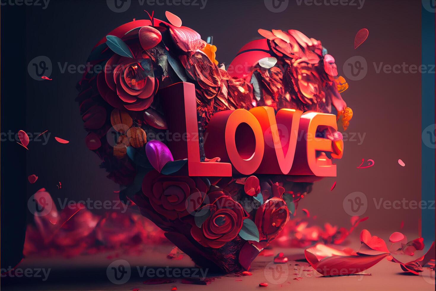 illustration of Valentine day background, love, romantic concept, heart shape. Neural network generated art. Digitally generated image. Not based on any actual scene or pattern. photo