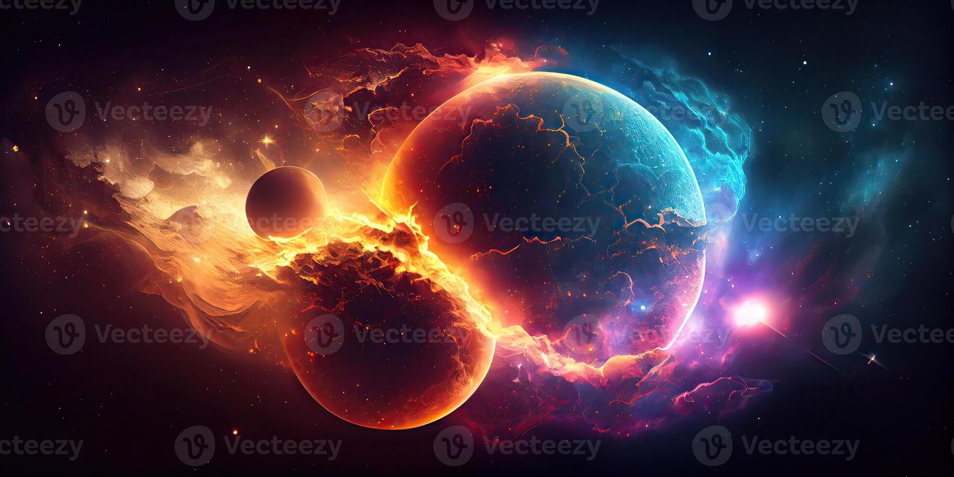 illustration of abstract fantastic space of the universe. Space background with nebula and stars. Dark space background with an unknown planet, flashes of light in space photo