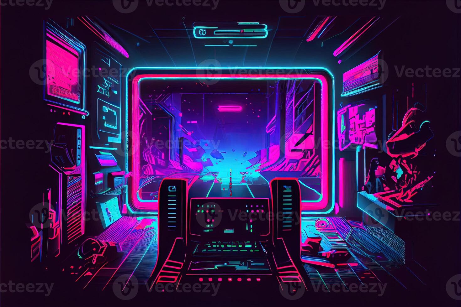 Generative AI illustration of gaming background, abstract cyberpunk style  of gamer wallpaper, neon glow light of scifi fluorescent sticks. Digitally  generated image 22694863 Stock Photo at Vecteezy