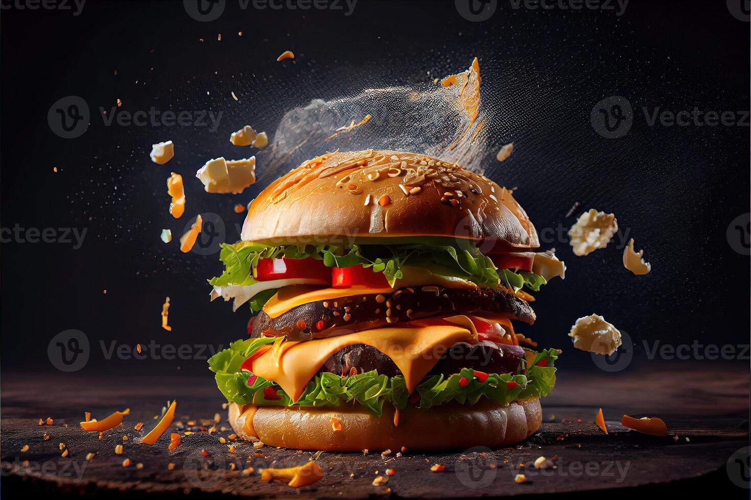 illustration of superbly delicious cheeseburger with lot of cheese photo