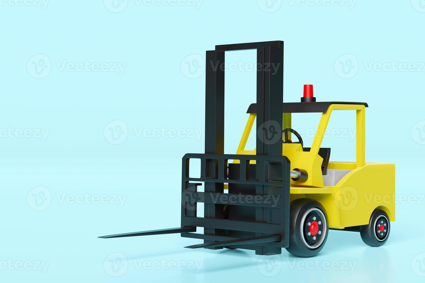 3d forklift truck isolated on blue background. 3d illustration or 3d render, clipping path photo