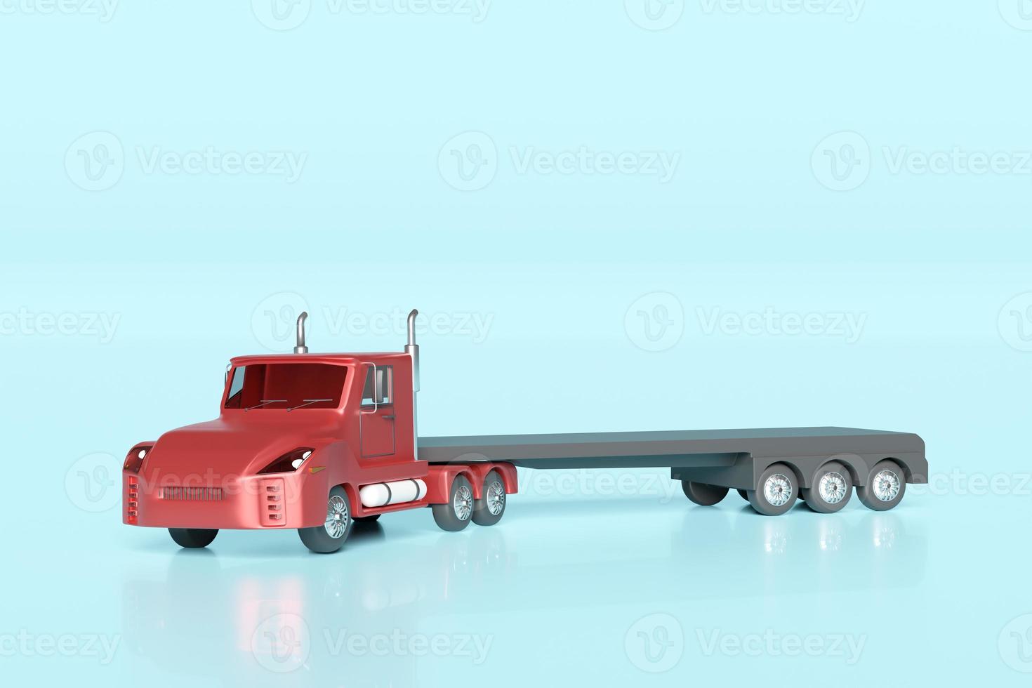 red tractor and trailer or semi truck on blue background. 3d illustration or 3d render, clipping path photo