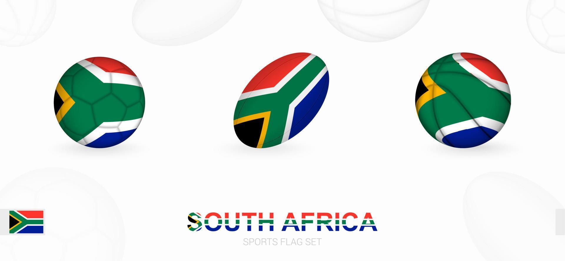 Sports icons for football, rugby and basketball with the flag of South Africa. vector