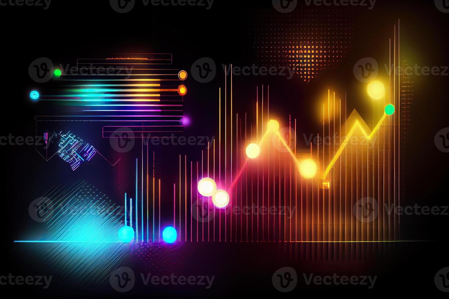 illustration of crypto market data, chart, silhouette crypto currency market, isometric, colorful gradient background photo