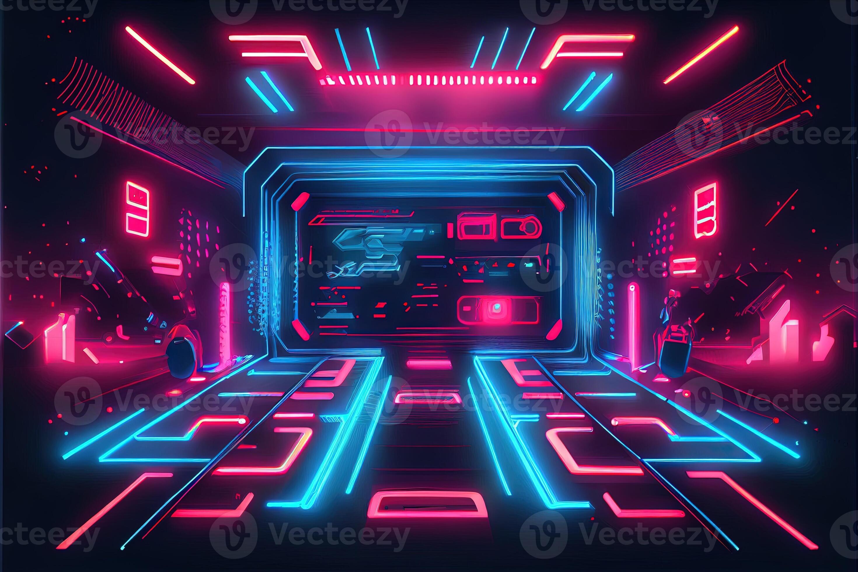 Generative AI illustration of gaming background, abstract cyberpunk style  of gamer wallpaper, neon glow light of scifi fluorescent sticks. Digitally  generated image 22694863 Stock Photo at Vecteezy