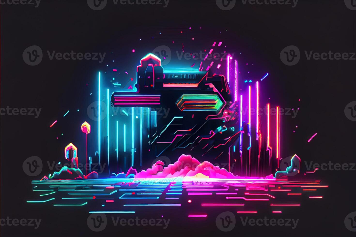 Generative AI illustration of gaming background, abstract cyberpunk style  of gamer wallpaper, neon glow light of scifi fluorescent sticks. Digitally  generated image 22694863 Stock Photo at Vecteezy