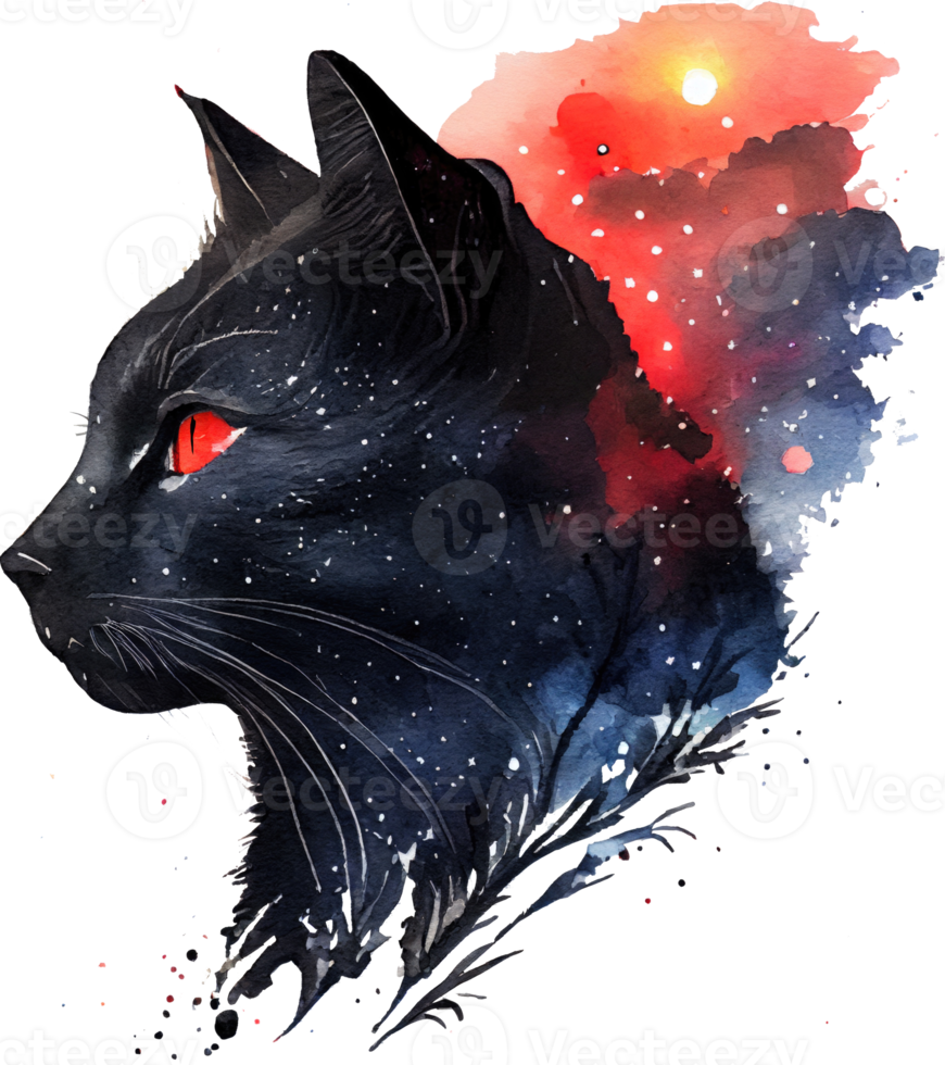 celestial negro gato acuarela png