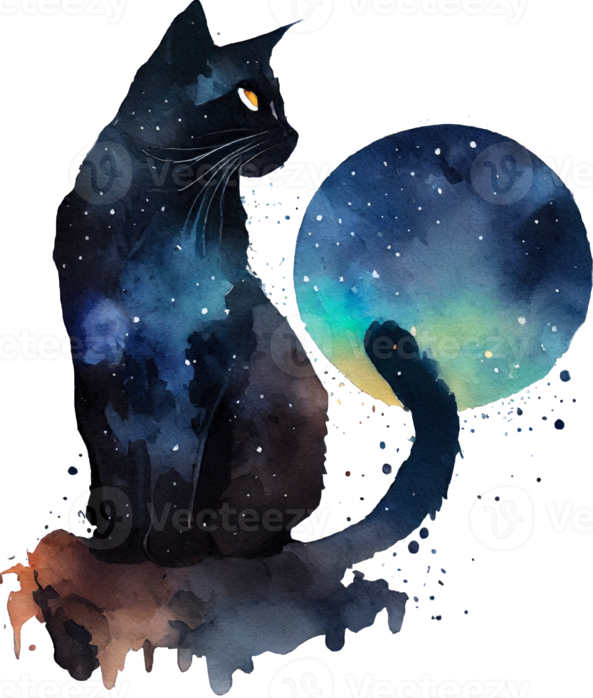 Celestial Black Cat Watercolor png