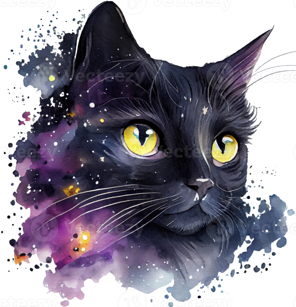 Celestial Black Cat Watercolor png