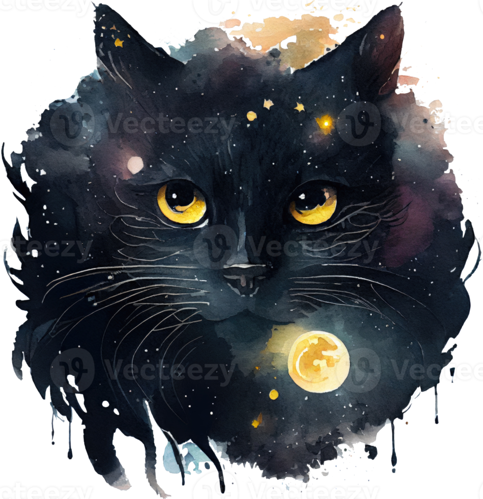 Celestial Black Cat Watercolor png