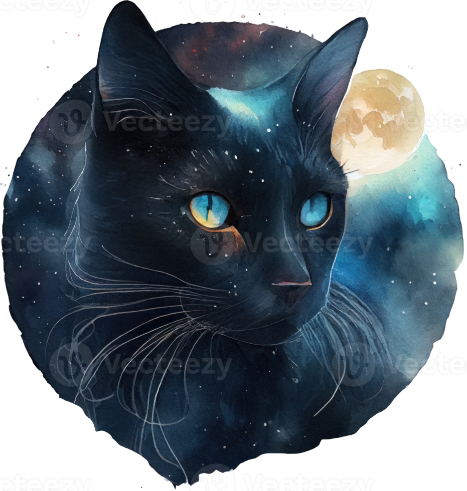 Celestial Black Cat Watercolor png